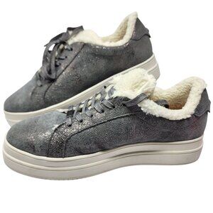 J/Slides NYC Womens Gray Faux Fur Lined Sneakers Size 8.5